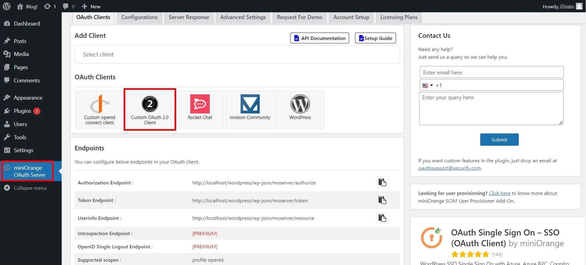WordPress Single Sign-On, Select OAuth Client