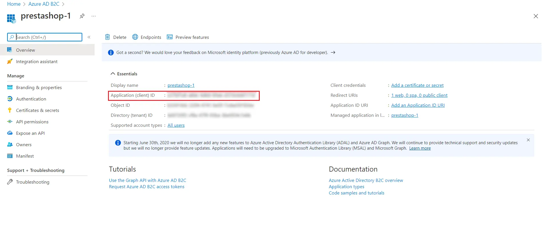 Azure B2C Single Sign-on (SSO) - Client Id