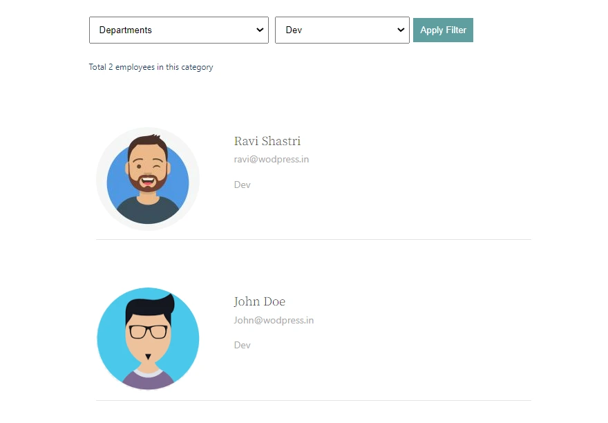 WordPress Employee Directory Staff Listing - Sorting by Department