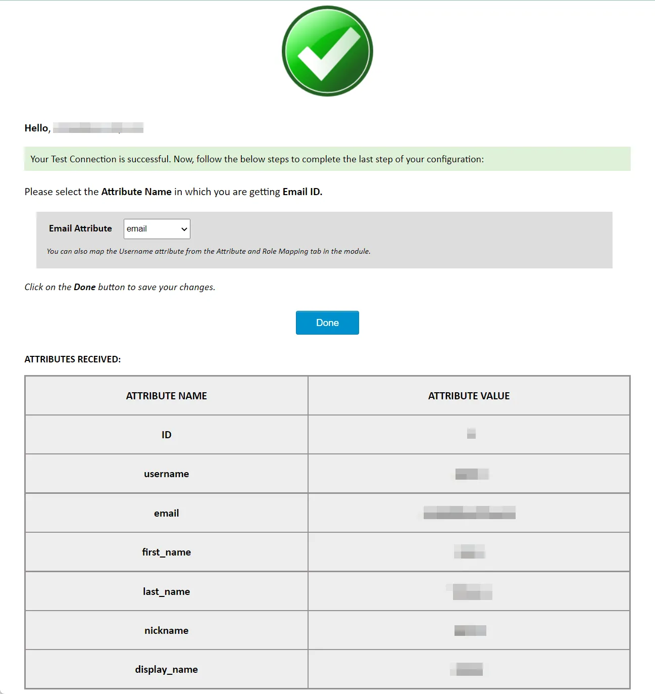 Wordpress sso login with drupal OAuth OpenID Single Single On Wordpress test Configuration successfully