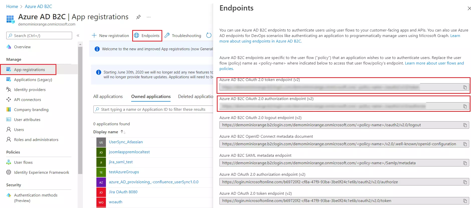 Azure B2C Single Sign-on (SSO) - Endpoints