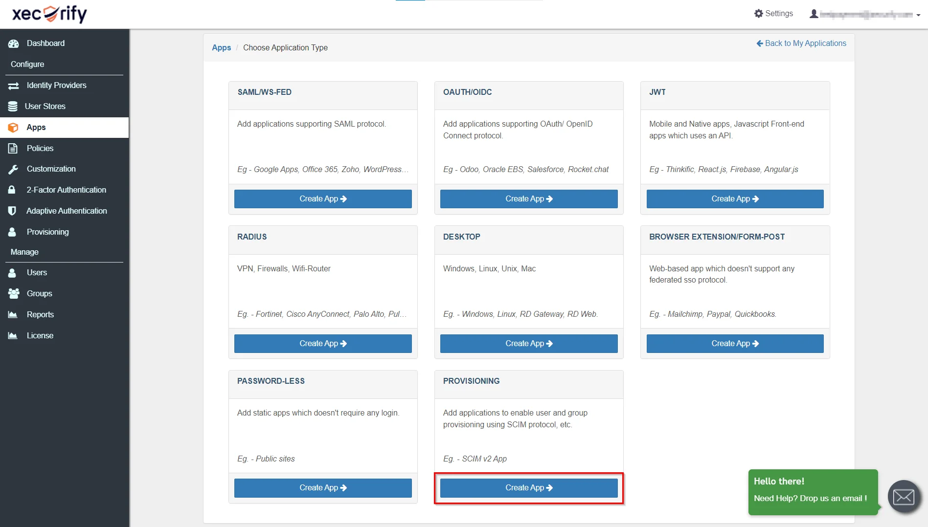 Drupal miniOrange IDP SCIM User Provisioning - Select Provisioning and click on Create App