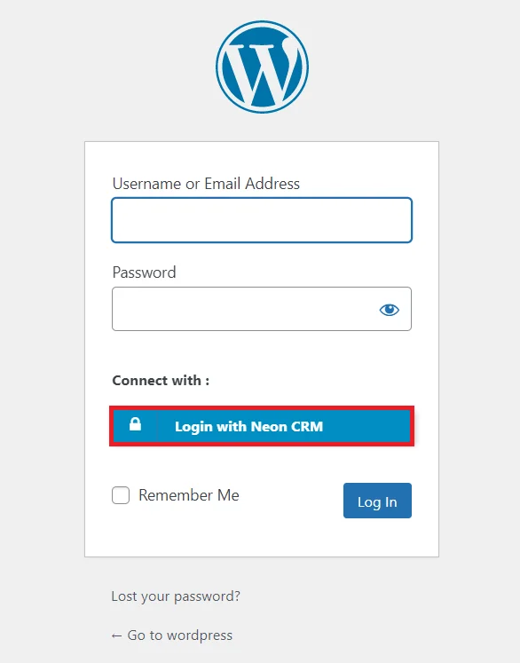 Neon CRM Single Sign-on (SSO) - WordPress create-newclient login button setting