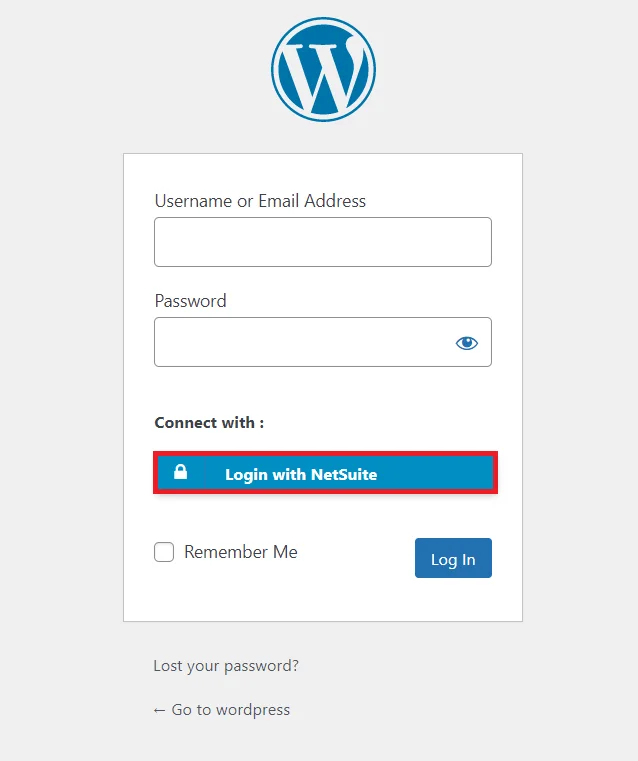 NetSuite Single Sign-on (SSO) - WordPress create-newclient login button setting