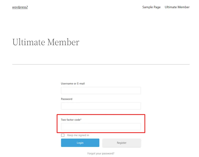 Google Authenticator field ultimate Member - see 2fa prompt on login page