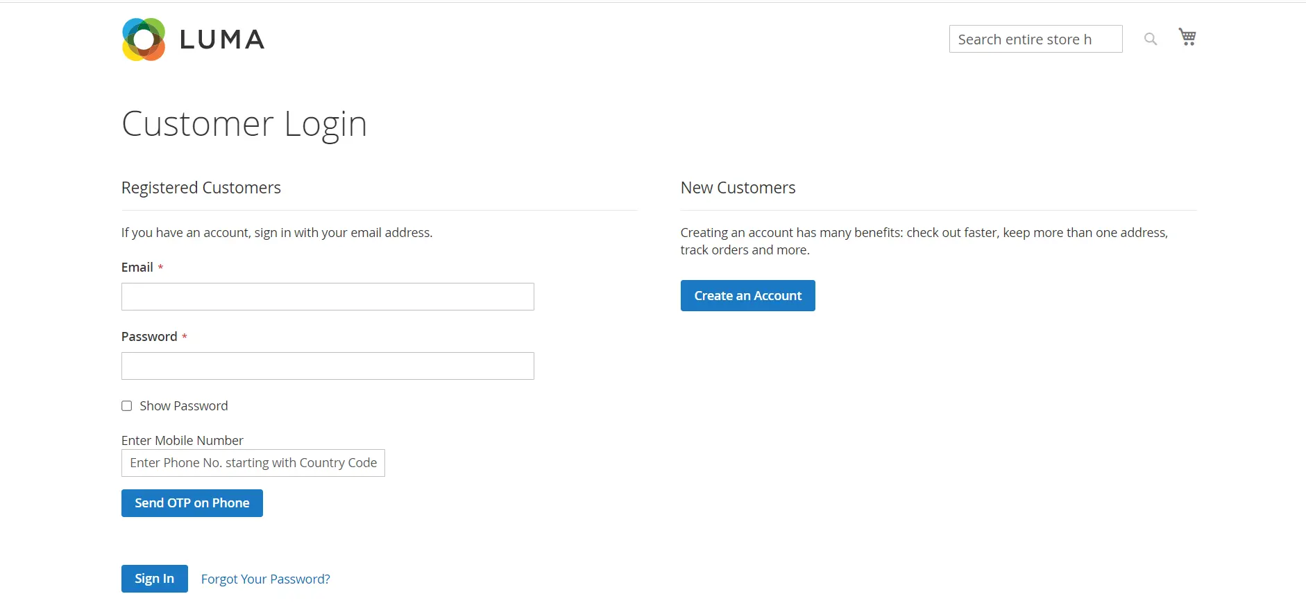 Magento OTP Verification customer login page