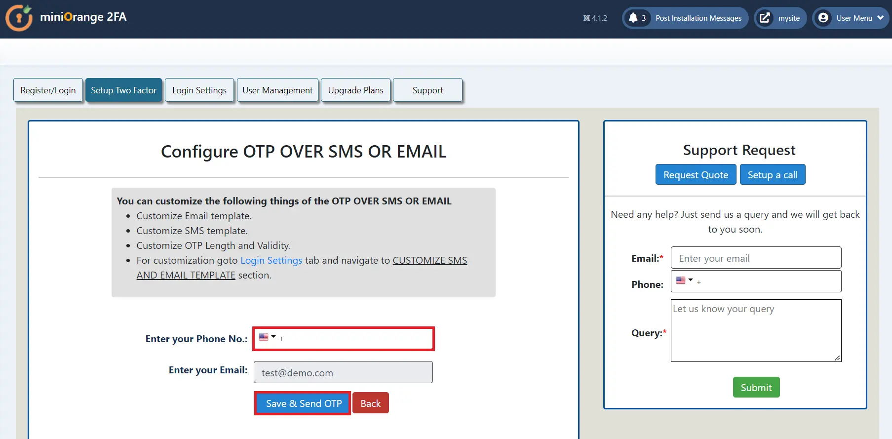 Joomla 2 Factor authentication (2FA) (MFA) with OTP over SMS and Email, 