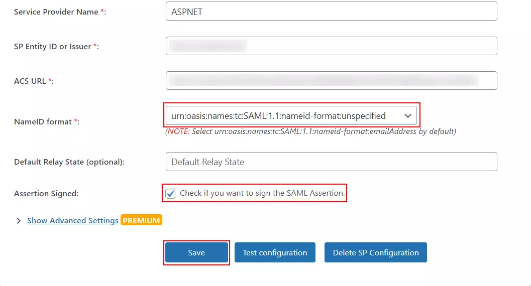 ASP.NET SAML Single Sign-On (SSO) using WordPress as IDP - Configure setting