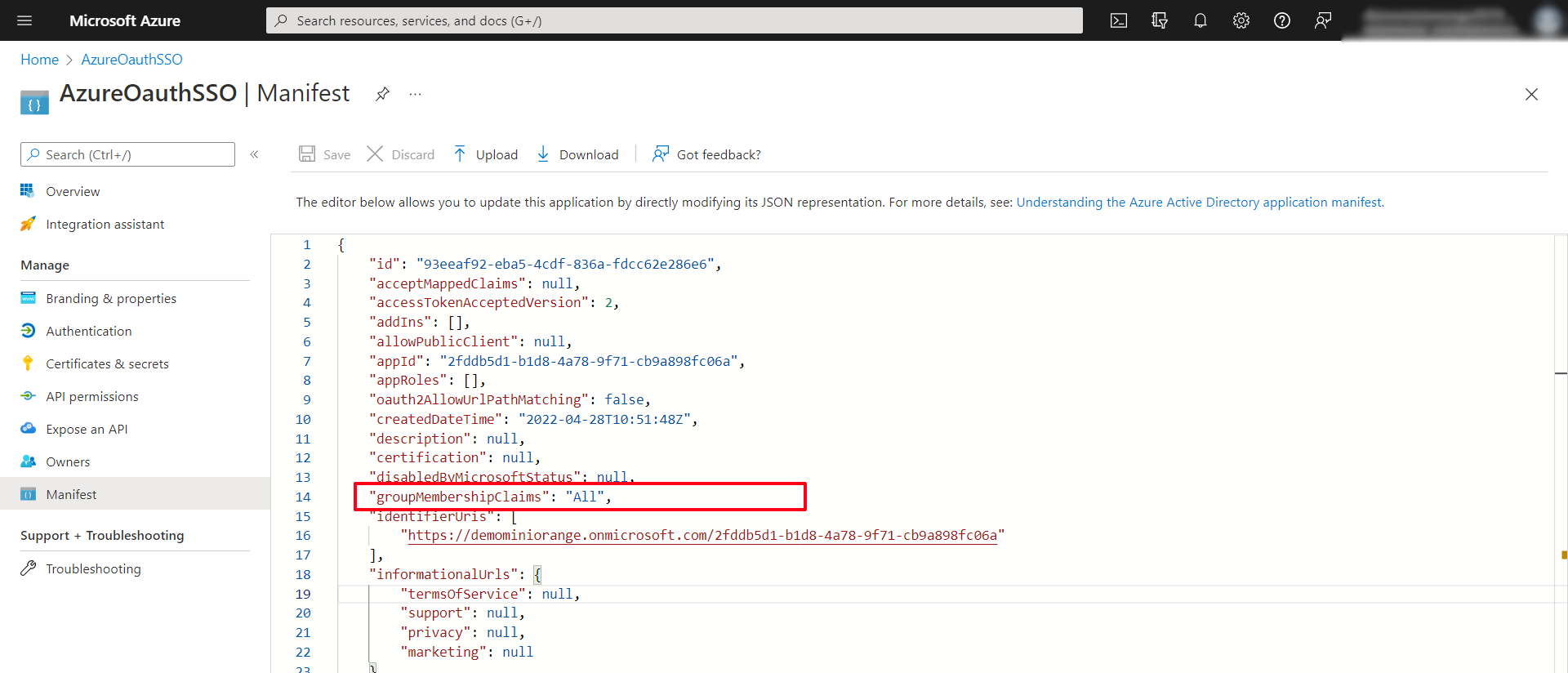 Azure AD oauth SSO shopify - Group Membership Claims
