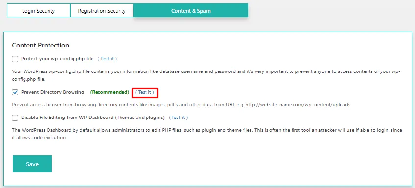 Content & Spam - prevent Directory Browsing test its 