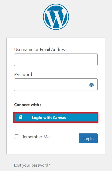 Canvas Single Sign-on (SSO) - WordPress create-newclient login button setting