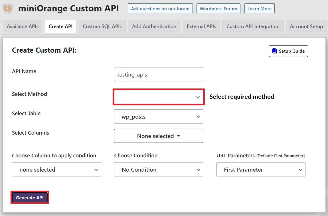 Custom REST API create API with GET, PUT, POST and DELETE method