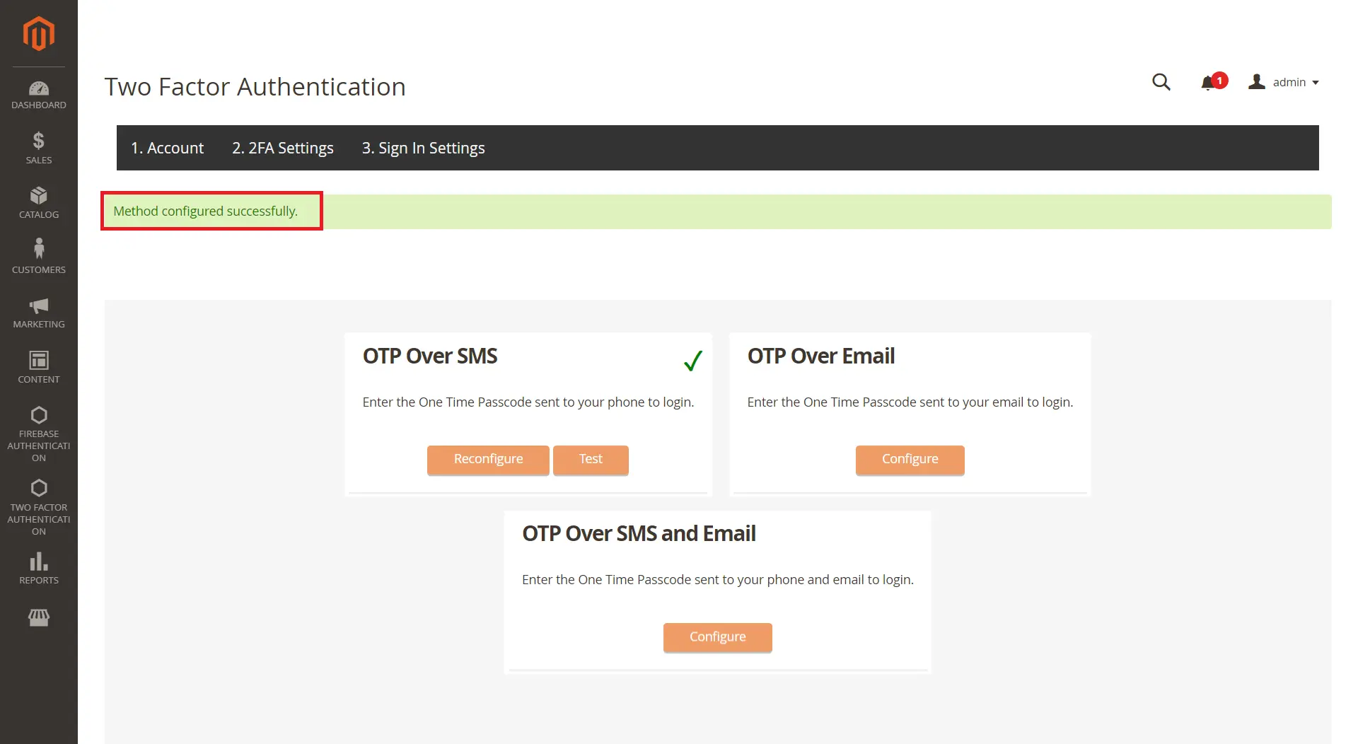 Magento 2 Factor Authentication OTP over SMS Successfully configured OTP Over SMS method | Magento OTP over SMS verification | magento sms verification
