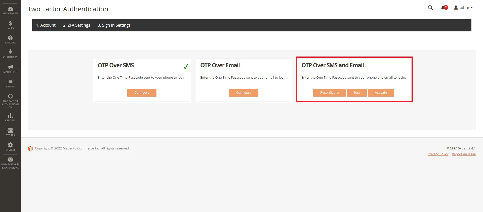 Magento 2 Factor Authentication (2fa) (mfa) OTP over SMS and Email