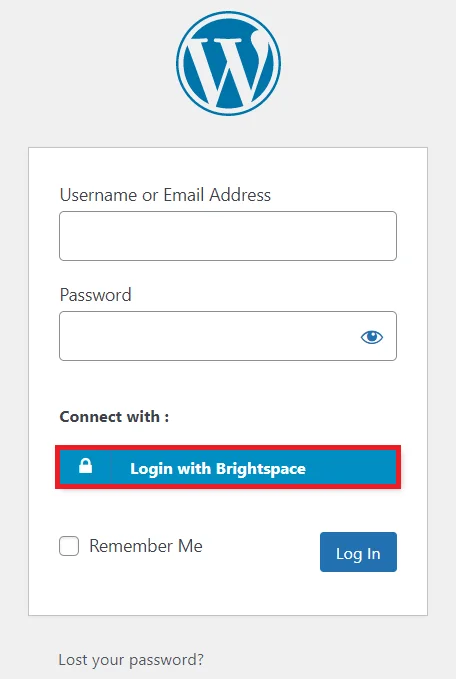 Brightspace Single Sign-on (SSO) - WordPress create-newclient login button setting