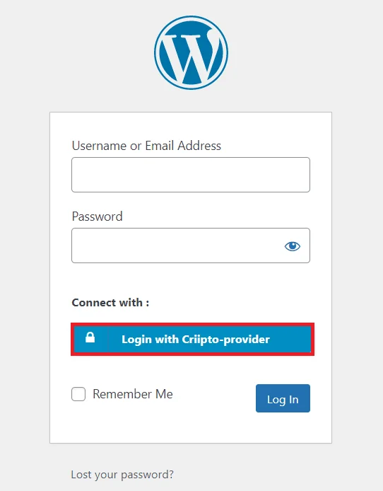Criipto Single Sign-on (SSO) - WordPress create-newclient login button setting