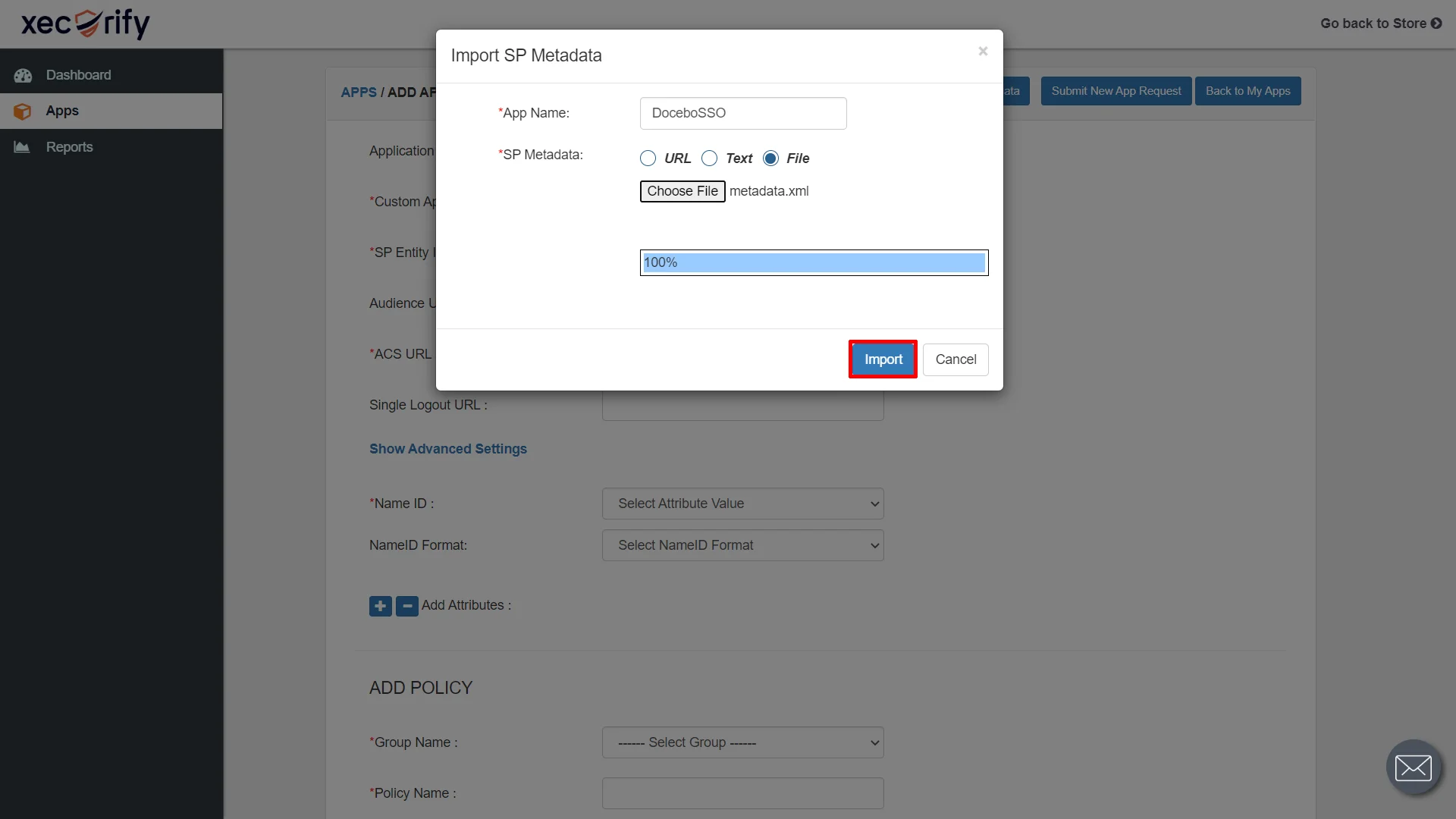 docebo shopify Single sign-on (SSO) - enter policy details and nameid format