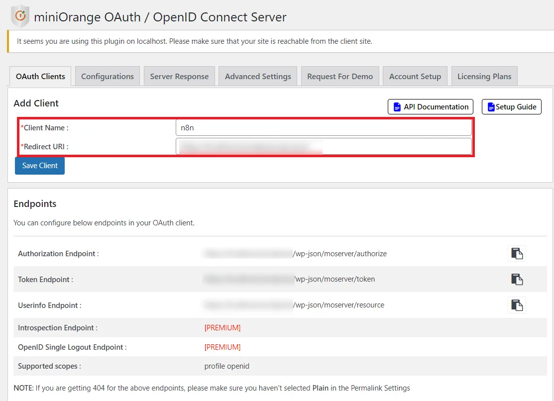 OAuth server Single Sign-On(SSO)WordPress- n8n Redirect URI 