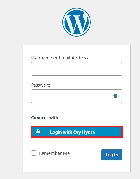 Ory Hydra Single Sign-on (SSO) - WordPress create-newclient login button setting