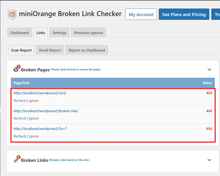 Broken Link Finder/Checker - List if Broken Pages