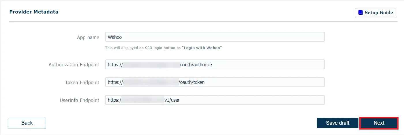  Wahoo Single Sign-On (SSO) OAuth - Add App name, TenantID