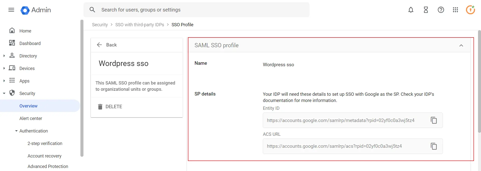 Configure SAML SSO in GoogleApps (SP) with WordPress (IDP) - Google Apps WordPress SSO Login - SP Metadata