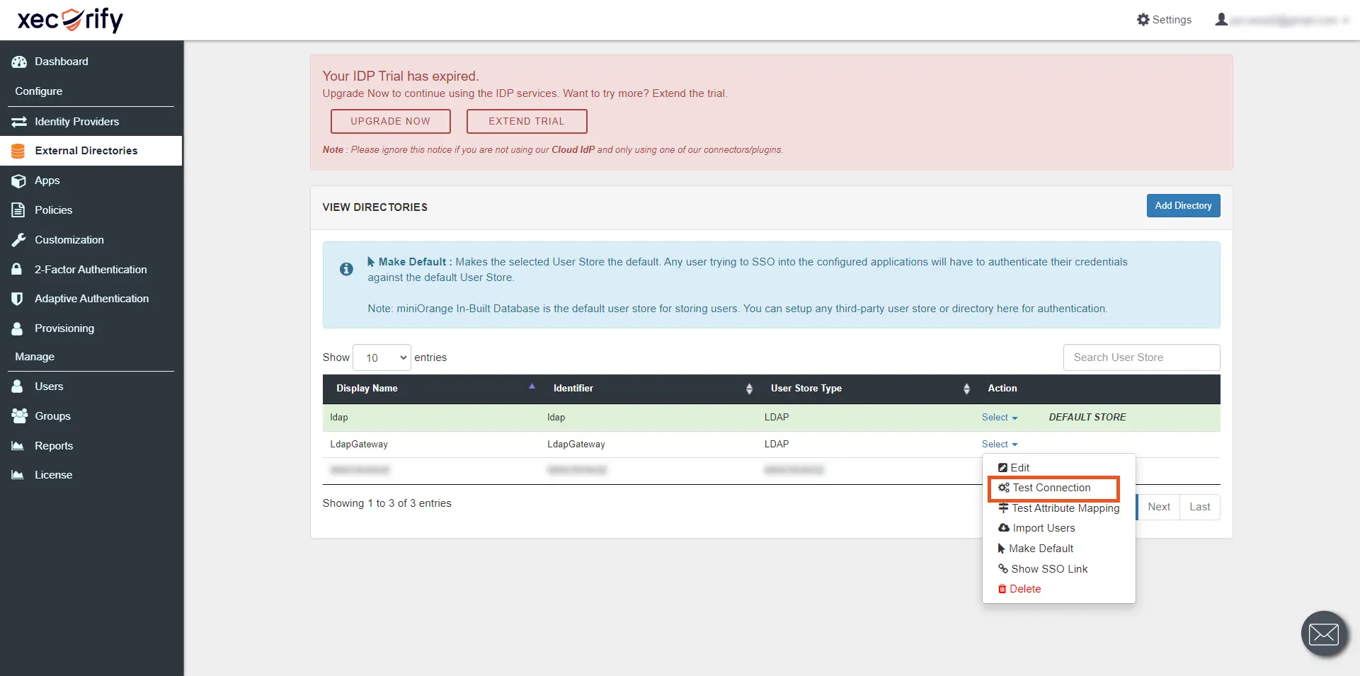 WordPress miniOrange test connection from cloud to active directory