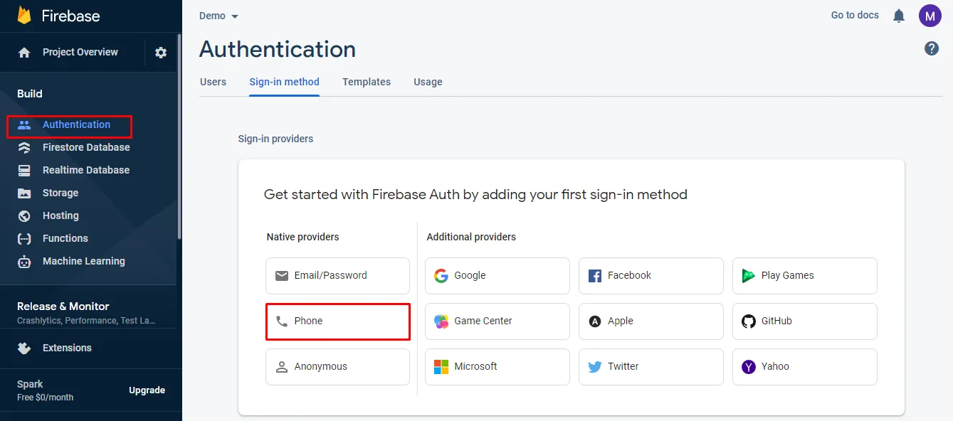 wordPress Firebase with 2FA - Firebase Authentication select phone