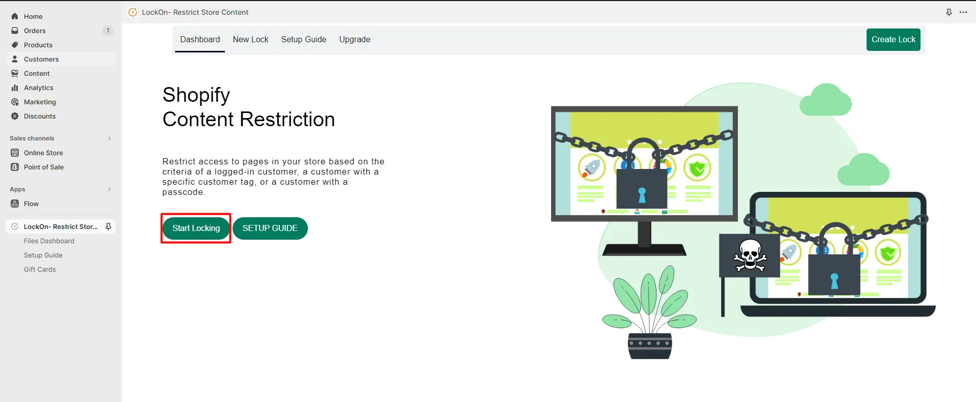 shopify content restriction application - content restriction in Shopify - start lock