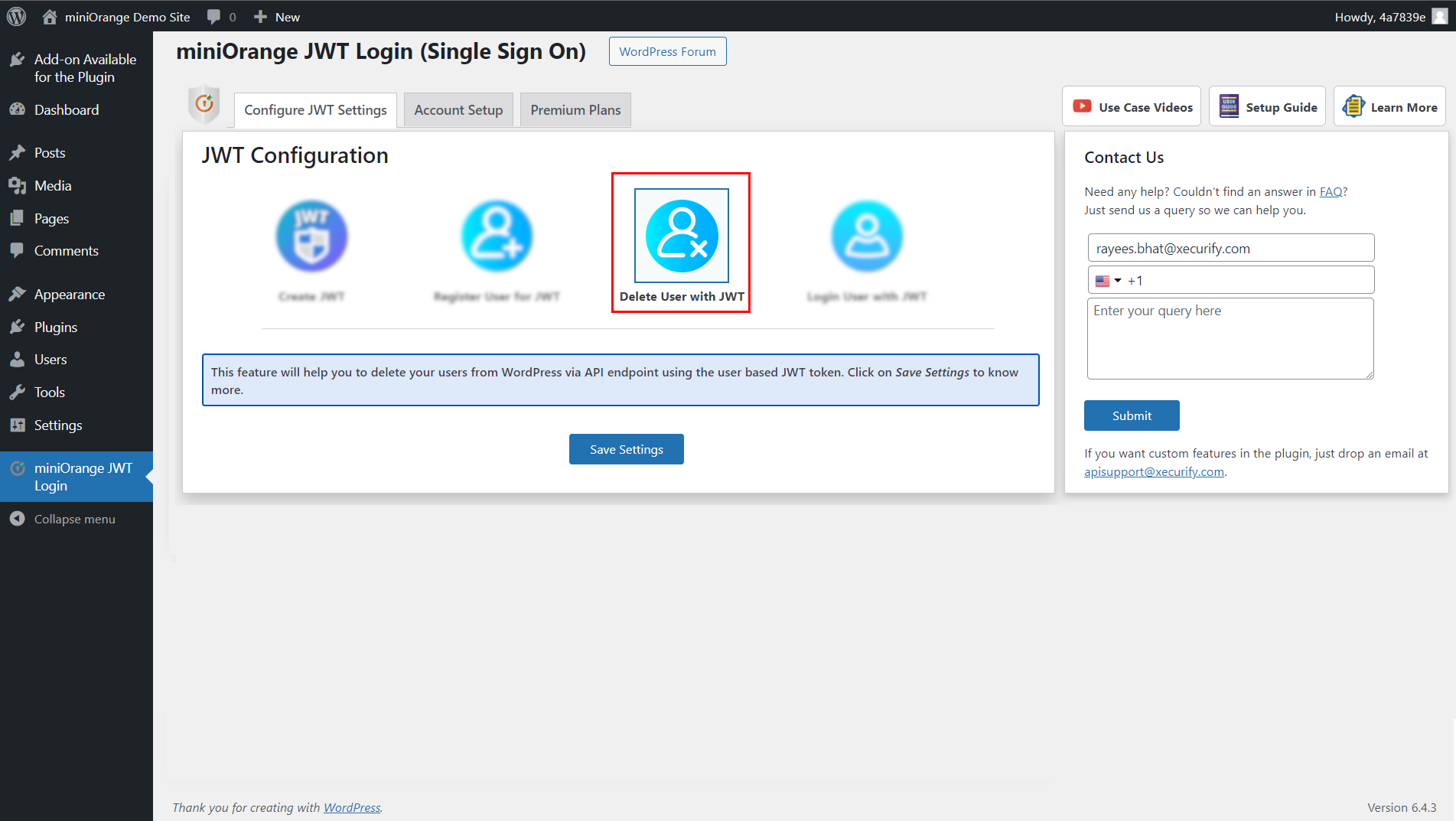 WordPress Jwt Single Sign-On delete user with jwt