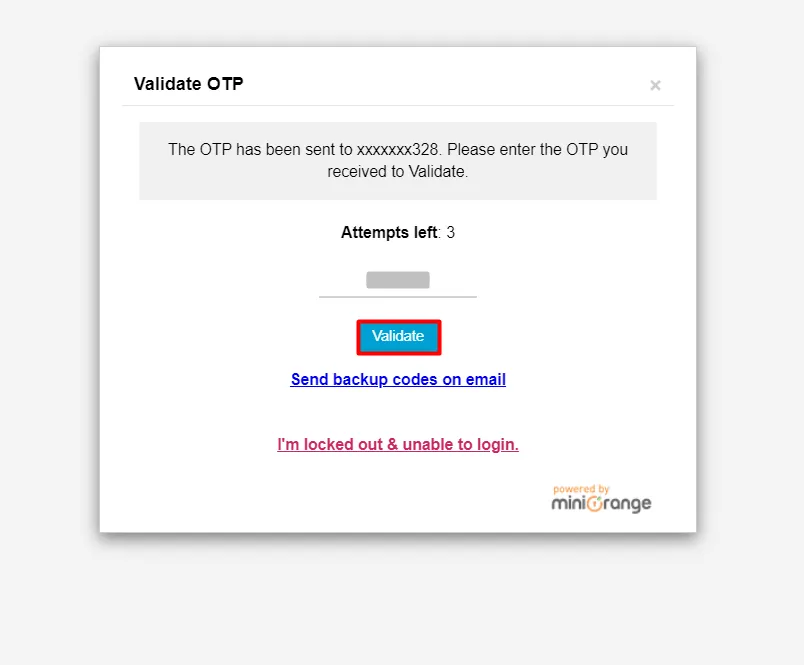 Login with MFA or any Configured method - Enter OTP Over SMS OTP