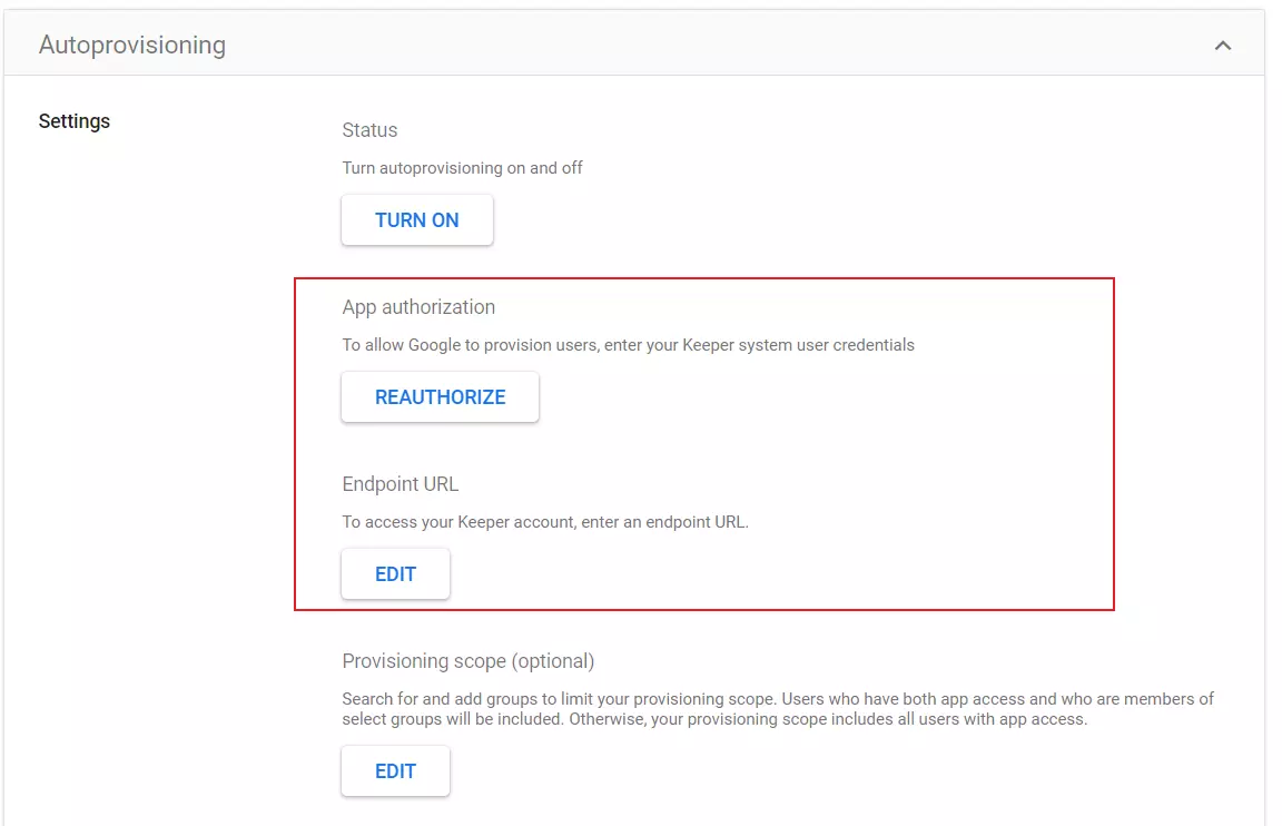 Google Apps User Provisioning and Sync - paste the app authorization and endpoint url copied from step 2