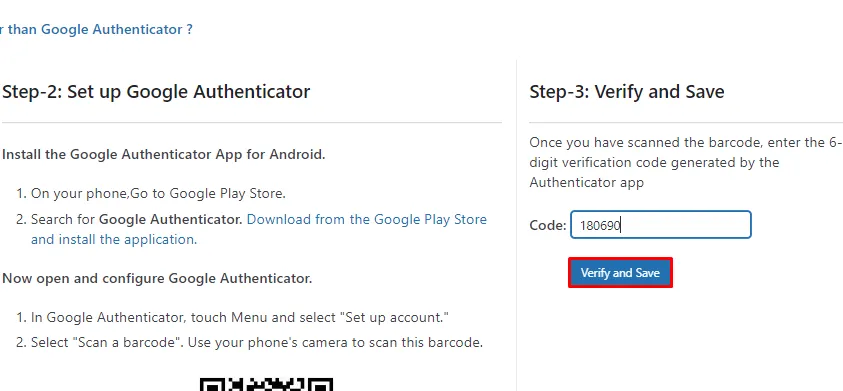 WordPress 2FA  Google Authenticator - google authenticator verify save