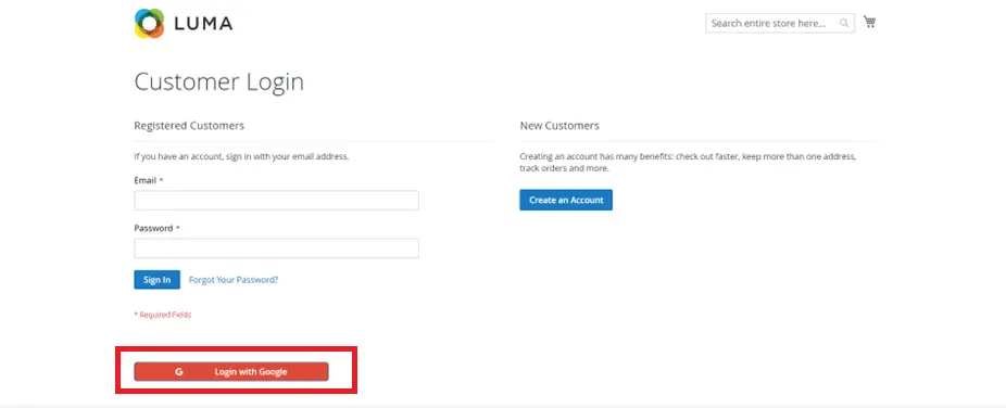 Google social login button on Magento customer login page