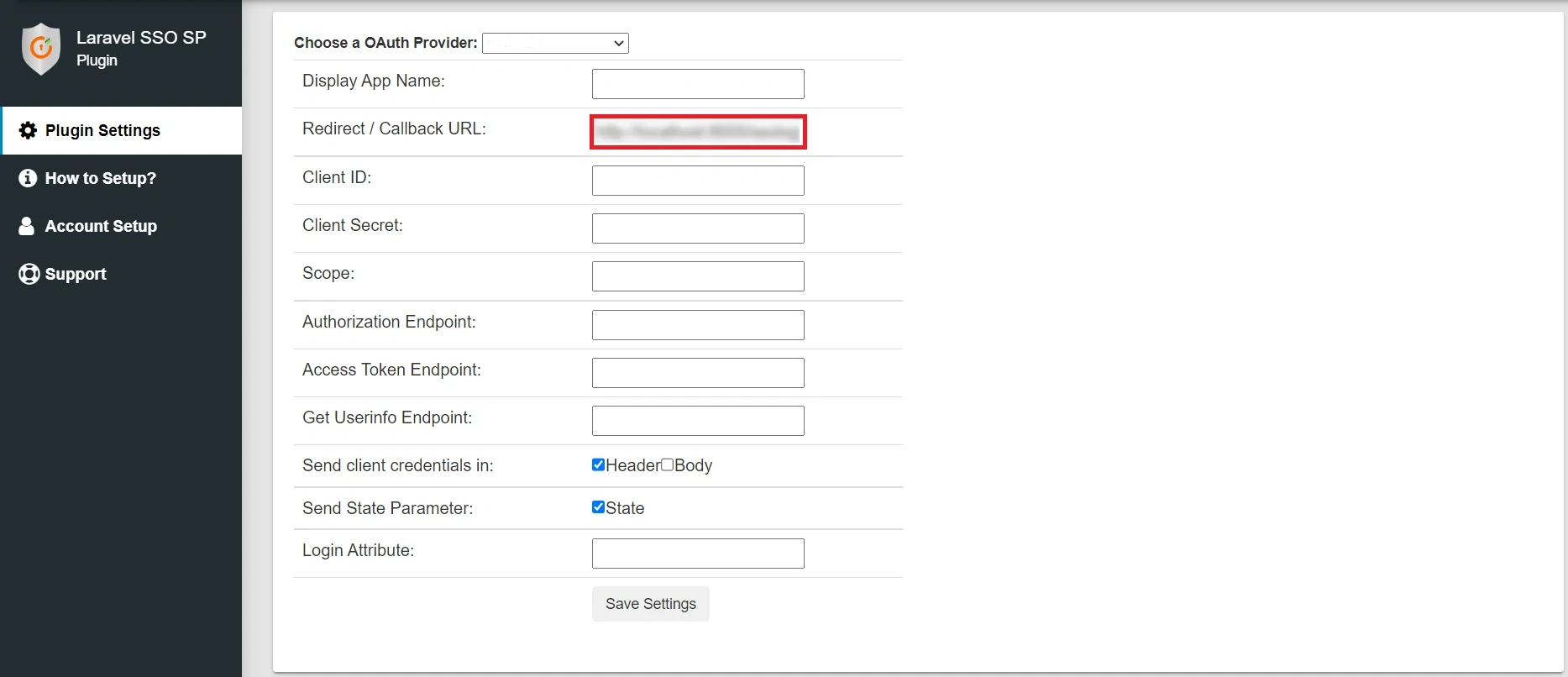 Laravel Single Sign On SSO OAuth Client Settings