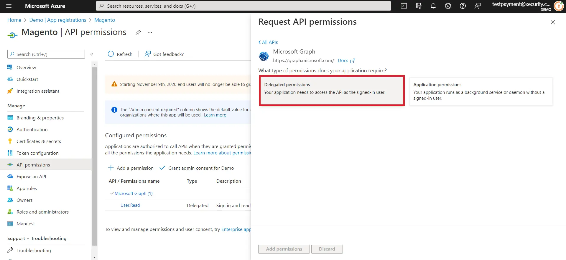 Magento SSO Azure AD Single Sign-on (SSO) Delegated permissions