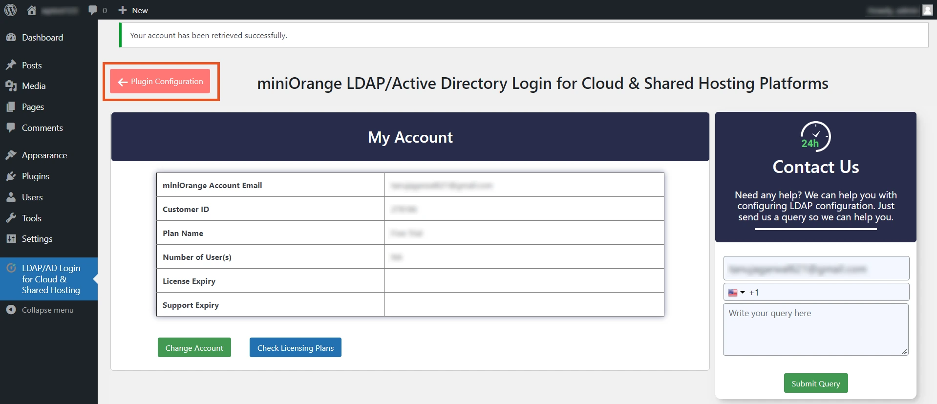 miniOrange My Account LDAP Cloud active directory/LDAP integration for shared hosting environment plugin