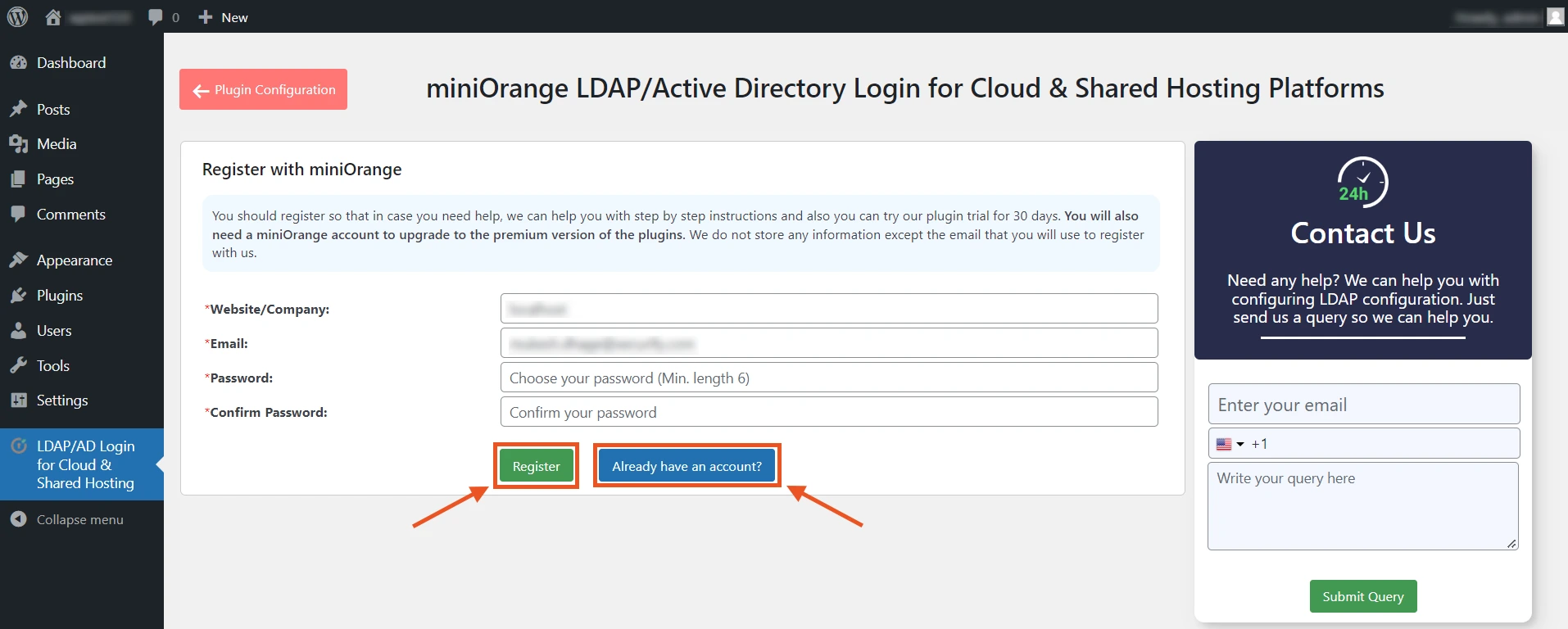 miniOrange login for LDAP Cloud active directory/LDAP integration for shared hosting environment plugin to configure