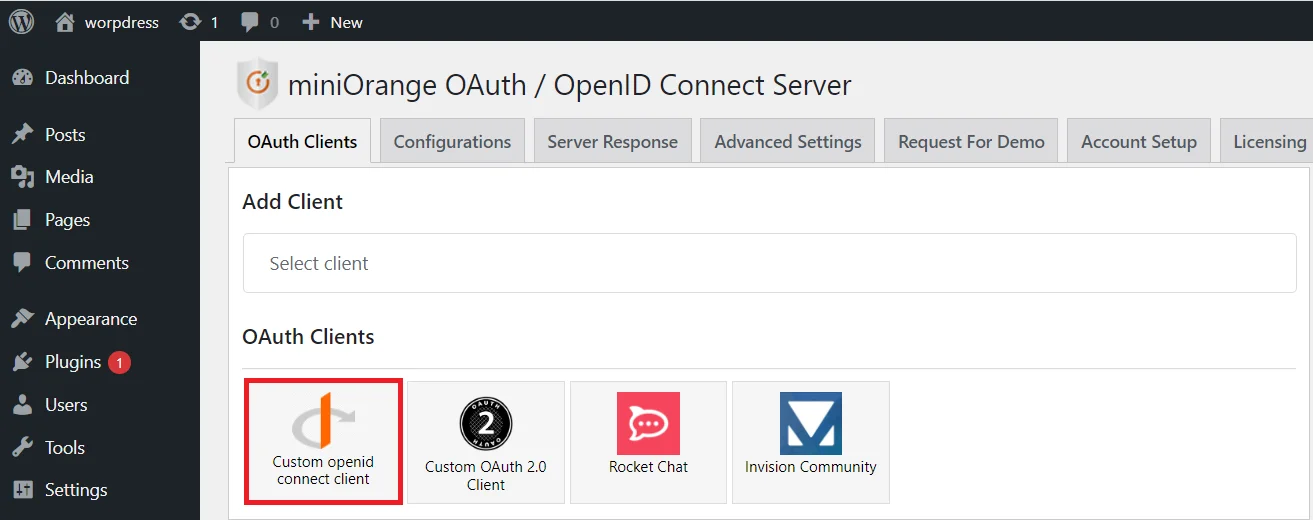 OAuth server Single Sign-On (SSO) WordPress - PowerSchool SIS add client 