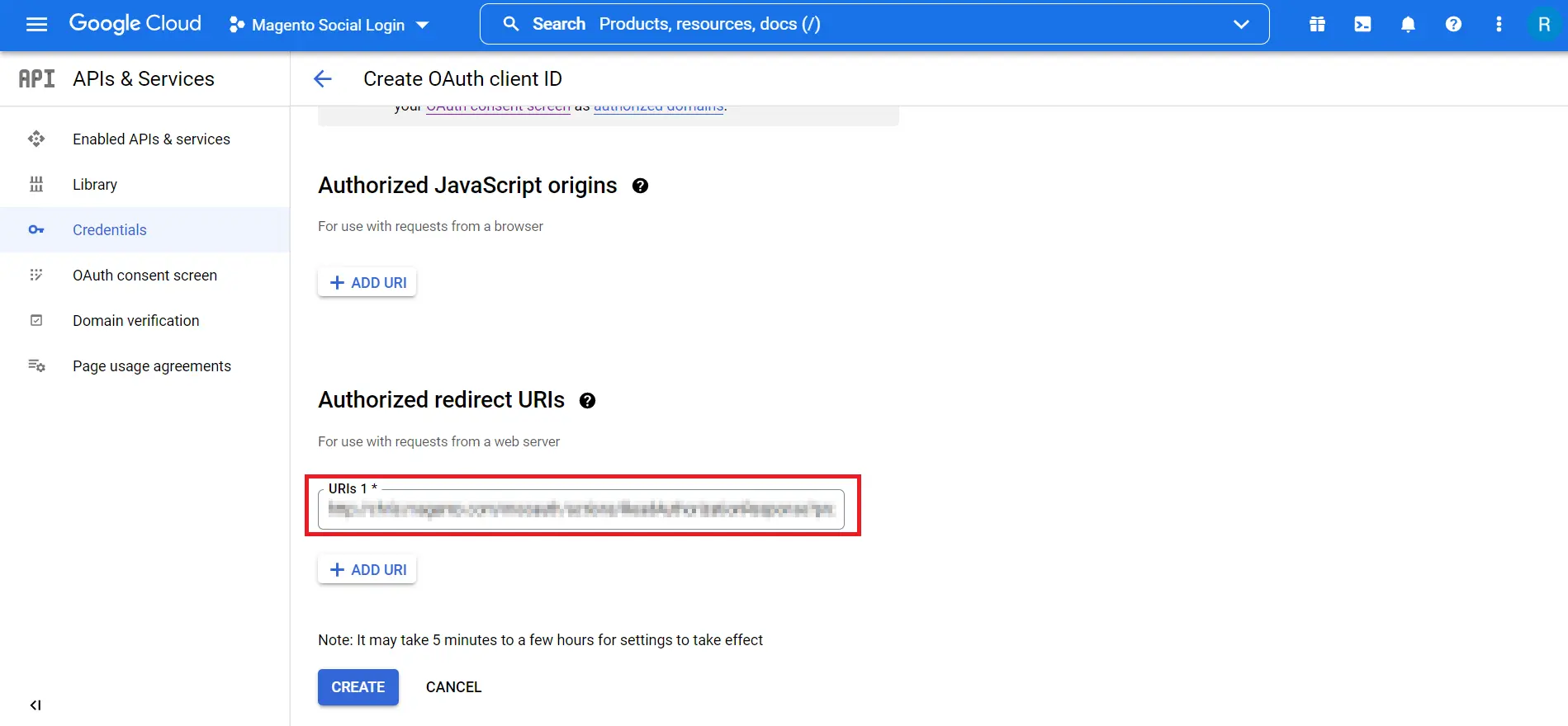 Google sign in into Magento paste the redirect url