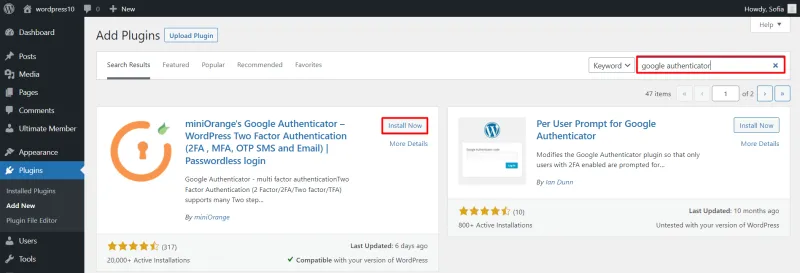 WooCommerce 2FA - Search google authenticator plugin