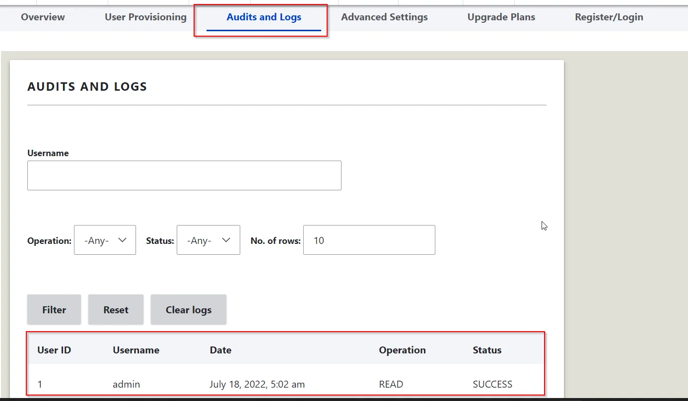 Drupal User Provisioning and Sync - Click on Audit & Logs tab to check the operation and information
