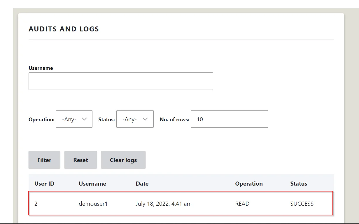 Drupal User Provisioning and Sync - go to audit and logs tab to check the status of performed operation