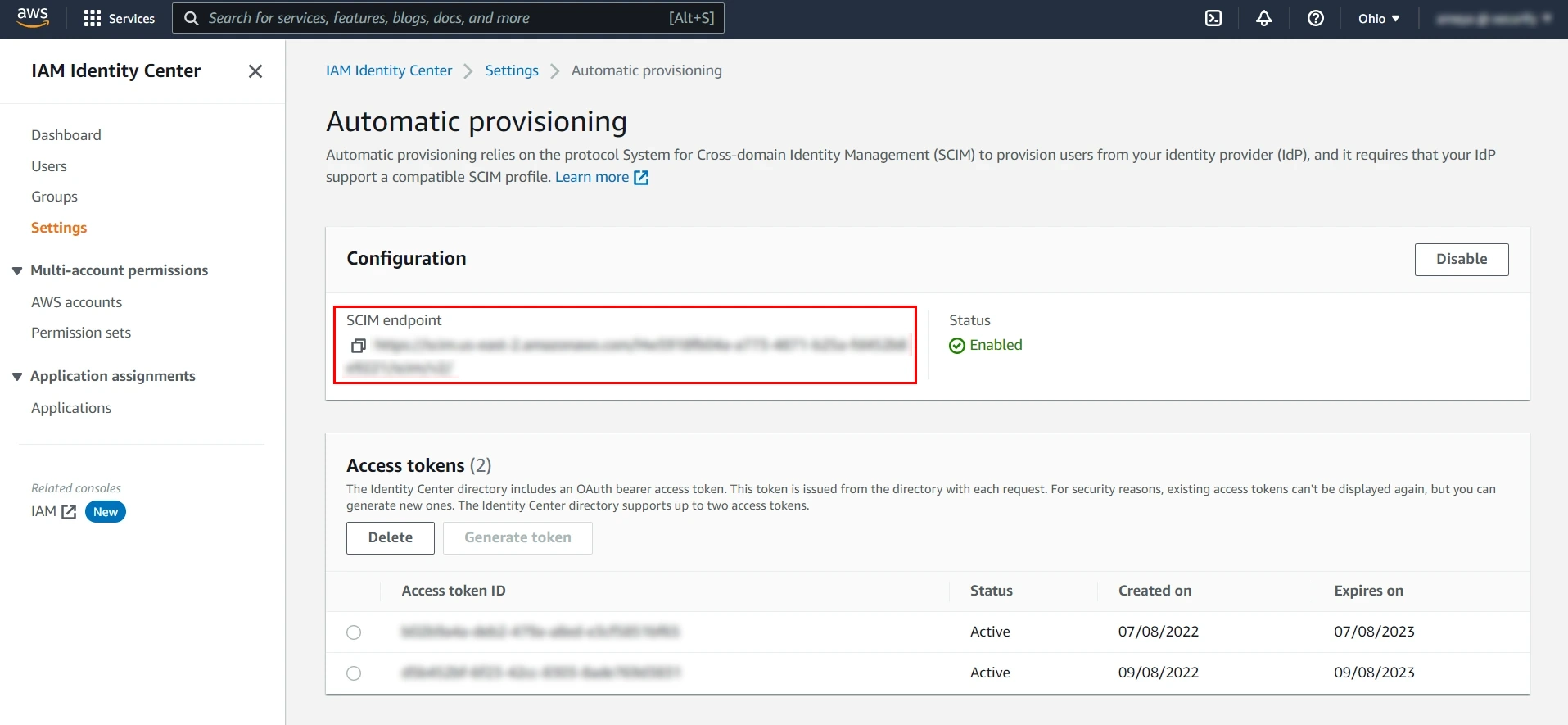 AWS user provisioning - Here you can find the SCIM 2.0 Base URL on the automatic provisioning