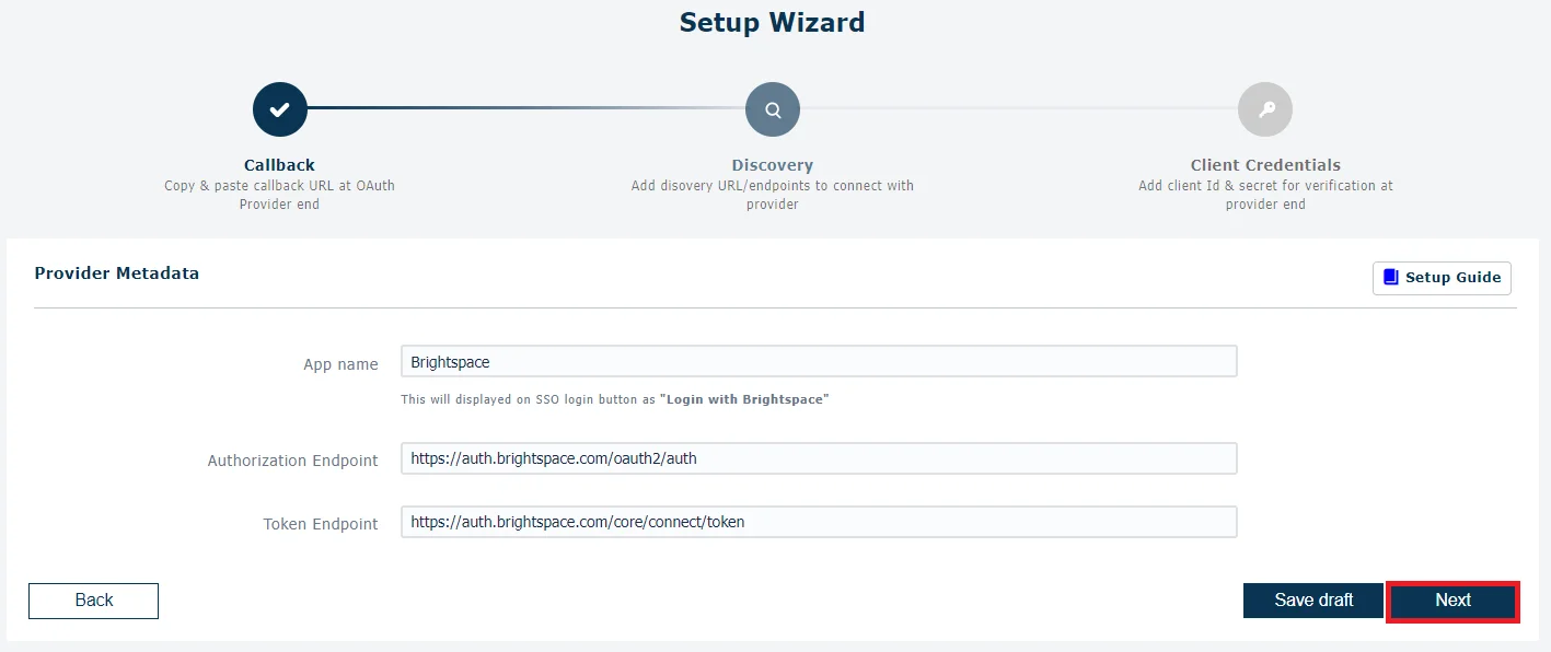 Brightspace Single Sign-On (SSO) OAuth - Add App name, TenantID
