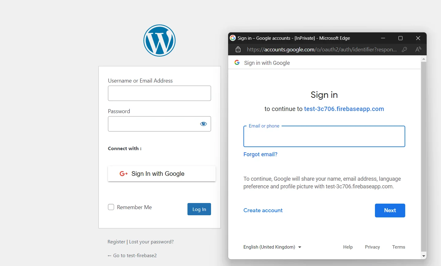 Wordpress Firebase Google login - enable Google method