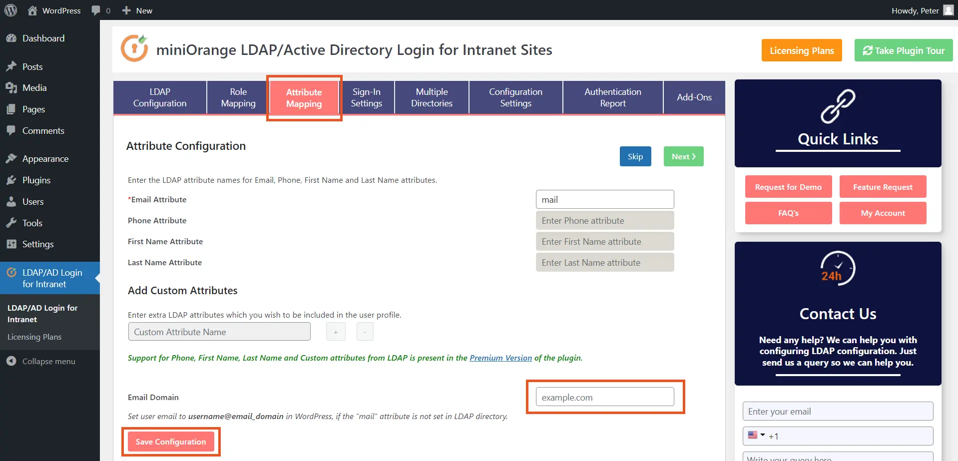miniOrange Active Directory Integration LDAP Integration LDAP Attribute Mapping Configuration