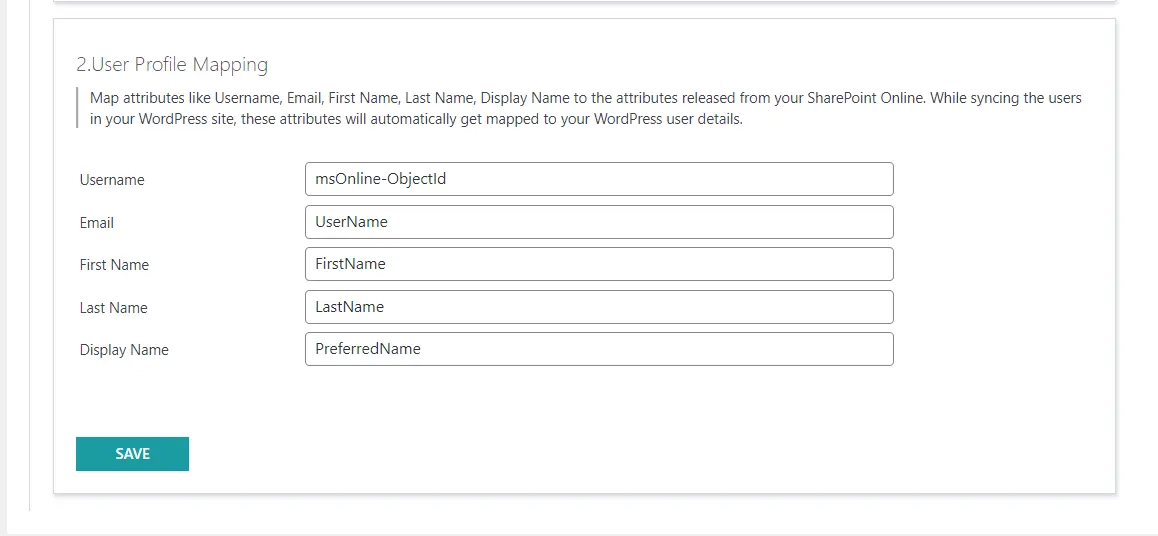 SharePoint for WordPress | Share documents to WordPress | Profile attribute mapping