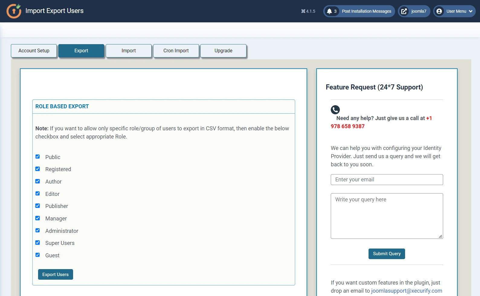 Joomla Import Export Users , 