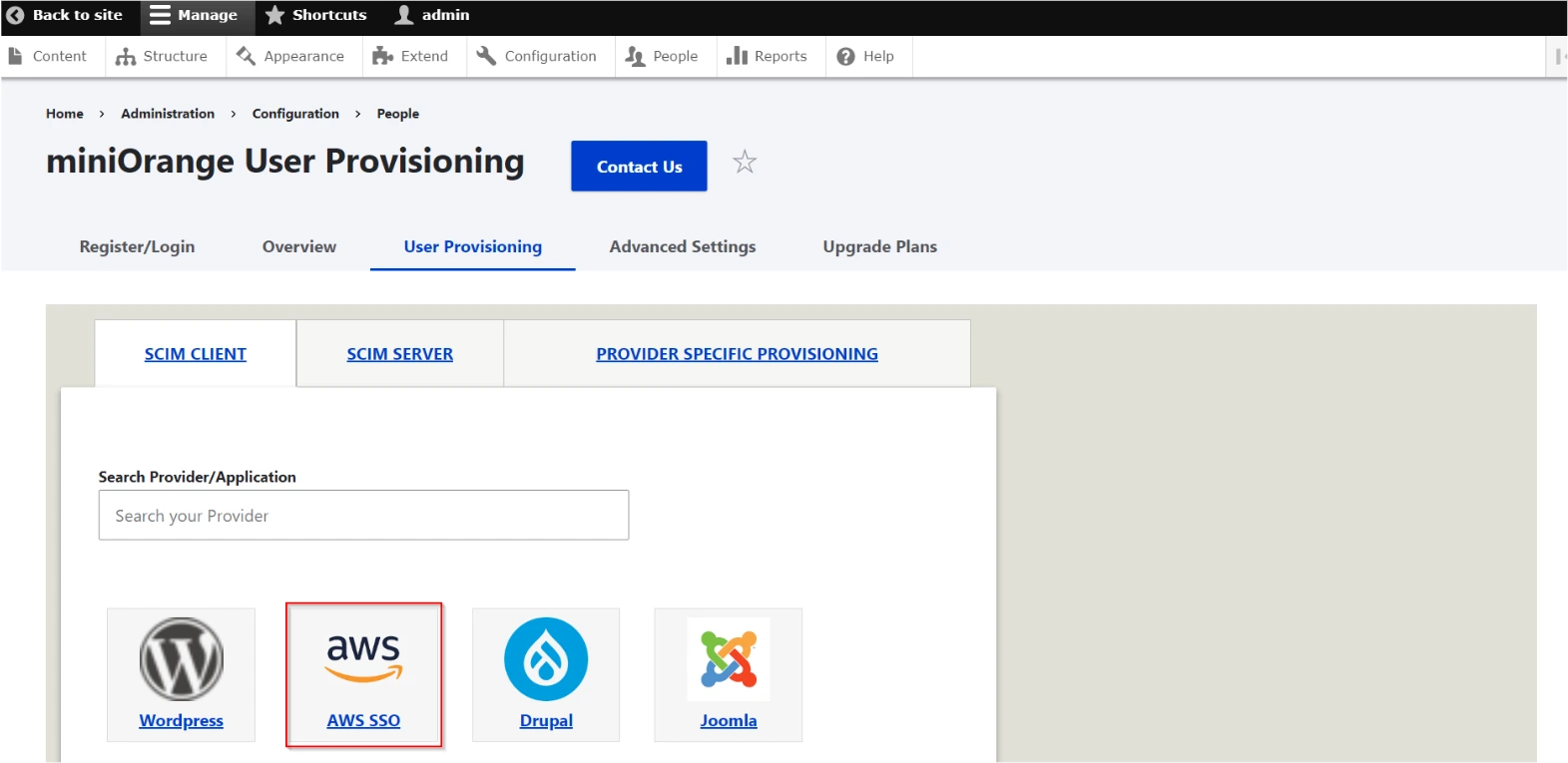 Drupal user provisioning and Sync - Go to user provisioning tab and select aws sso application
